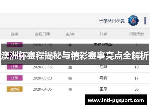 澳洲杯赛程揭秘与精彩赛事亮点全解析