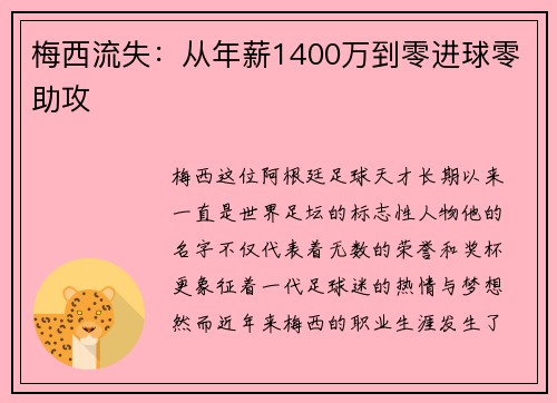 梅西流失：从年薪1400万到零进球零助攻